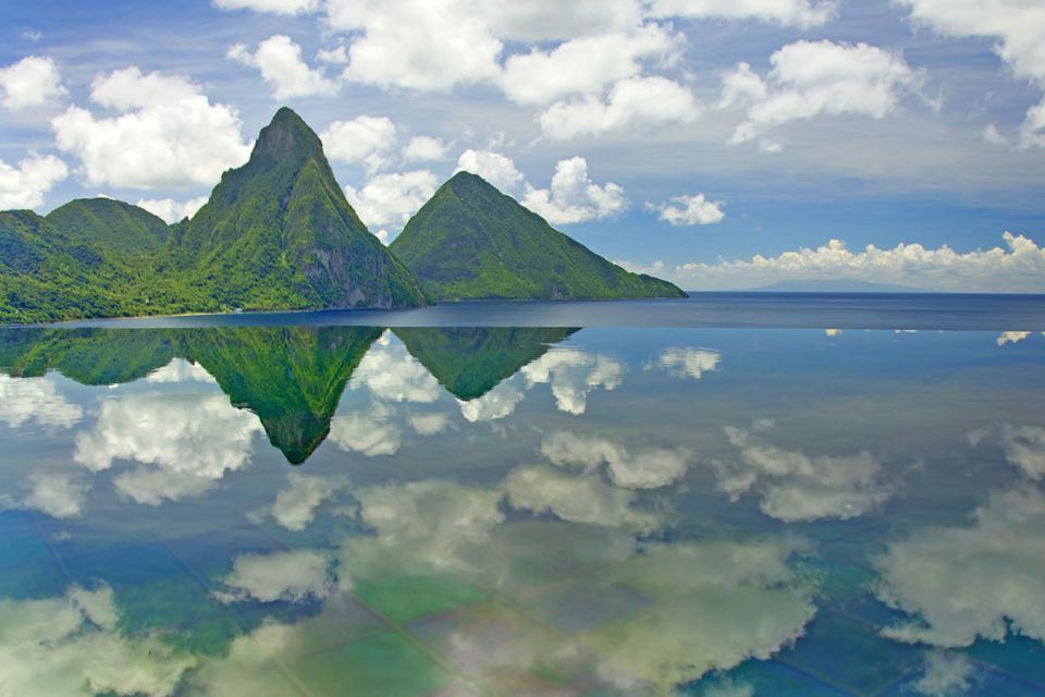 An infinity pool sanctuary at Jade Mountain facing the Pitons.