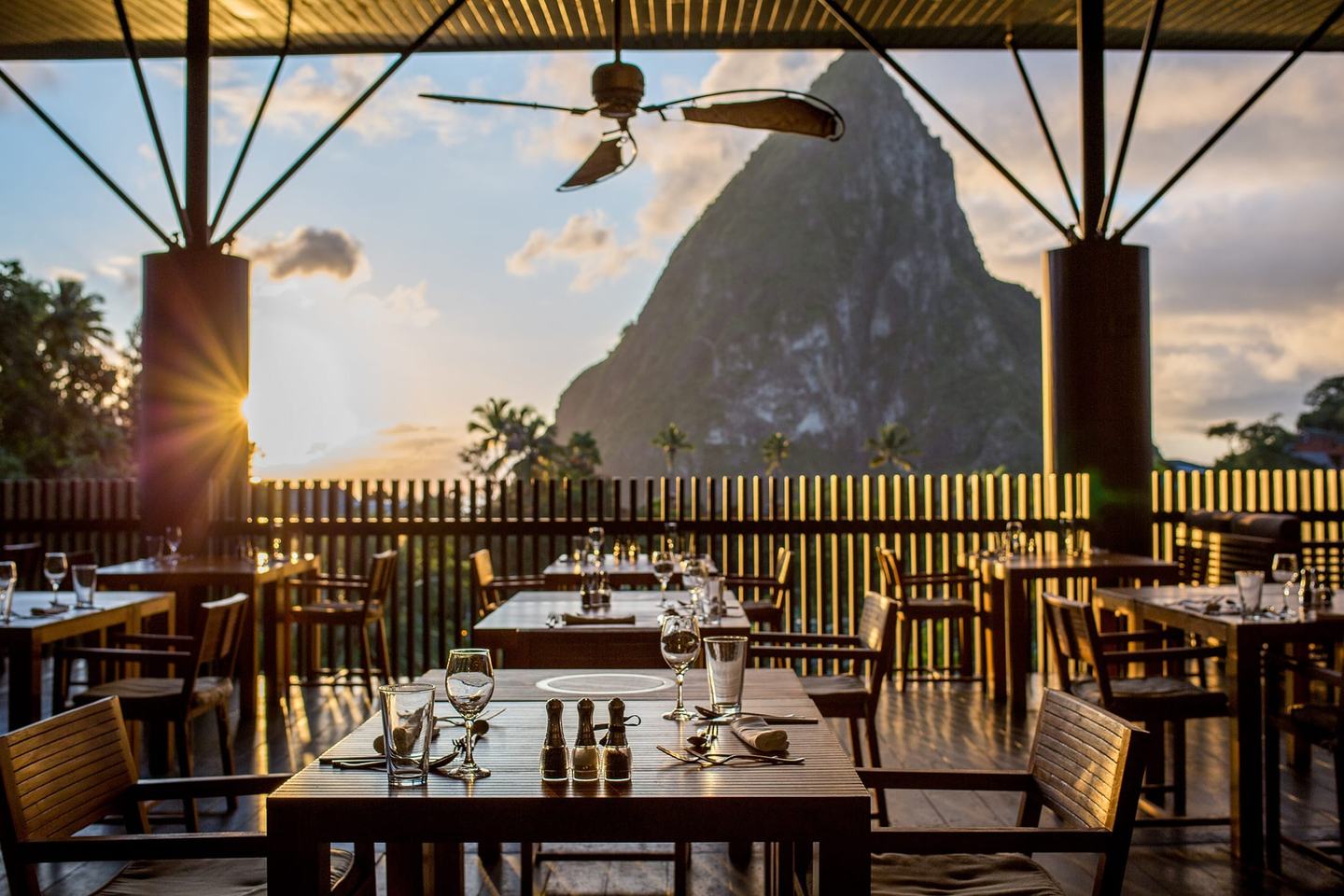 The cacao-led table at Rabot Restaurant above Soufrière.